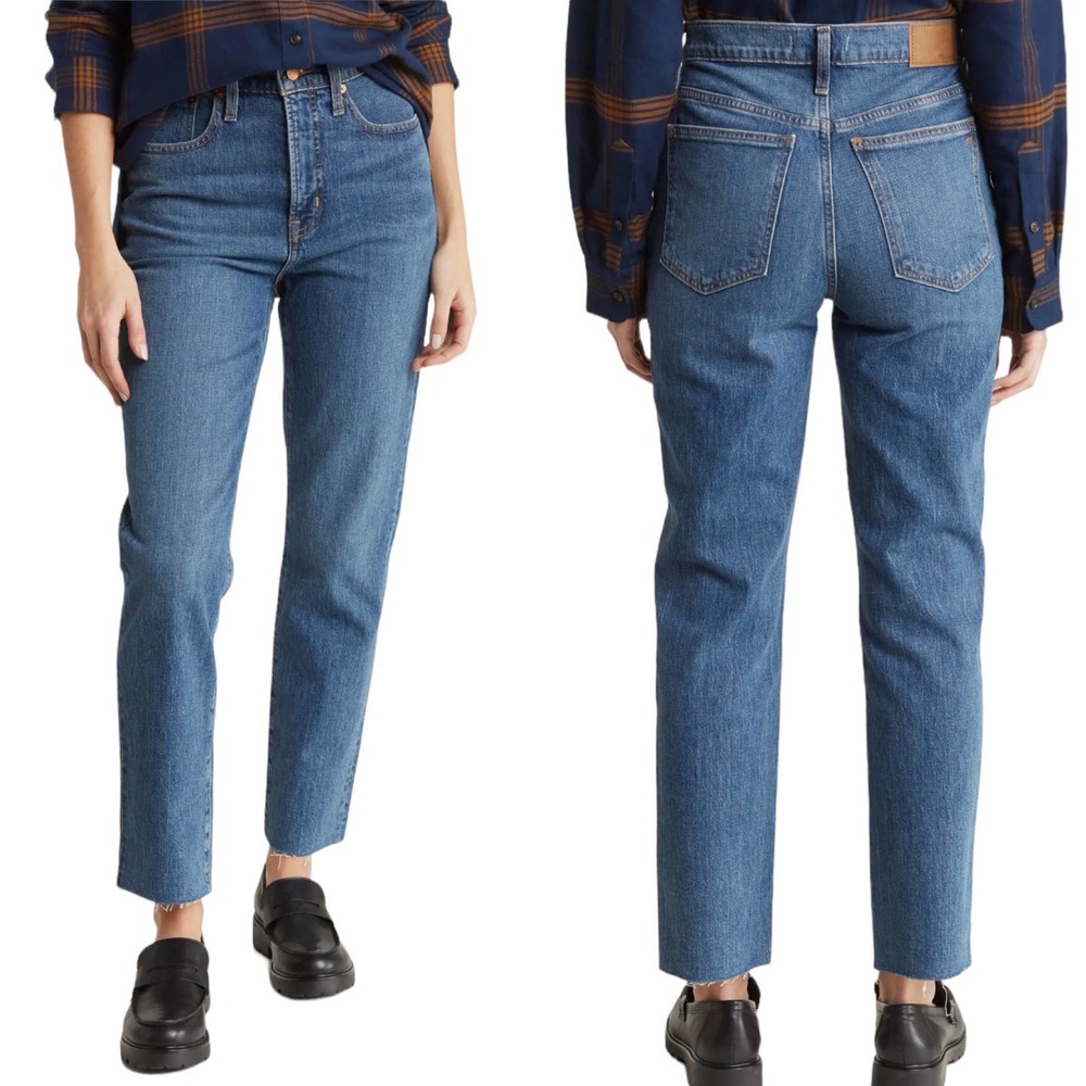 Madewell The Perfect Vintage High Waist Straight Leg Raw Hem Denim Jean Size 29